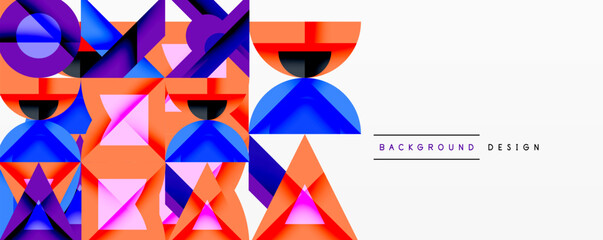 Wall Mural - Abstract geometric shapes, vibrant colors, modern design. Orange, blue, purple elements create dynamic composition. Minimalist style.