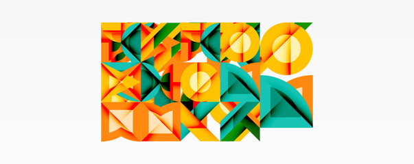 Wall Mural - Abstract geometric shapes overlap, creating vibrant colorful composition. Orange, yellow, green dominate design. Modern aesthetic.