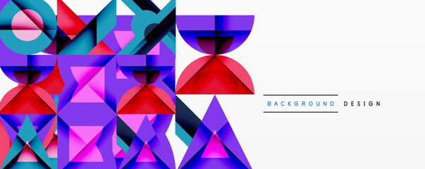 Wall Mural - Abstract geometric pattern. Vibrant colors, shapes overlap creating modern design. Minimalist style, suitable background element.