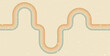 © Syuzann q - Groovy rainbow curved line background. Wavy stripes vintage colors cover. Playful squiggle wave arch wall design. Vector retro beige wiggle ornament. Noisy 1960s cover wide backgrounds.