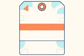 Wall Mural - Abstract blank luggage tag mockup with geometric design in orange and blue on light background for travel branding or presentation concept. Ai generative