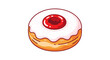 © CoArt - Sweet jelly donut with white icing and red jam center.