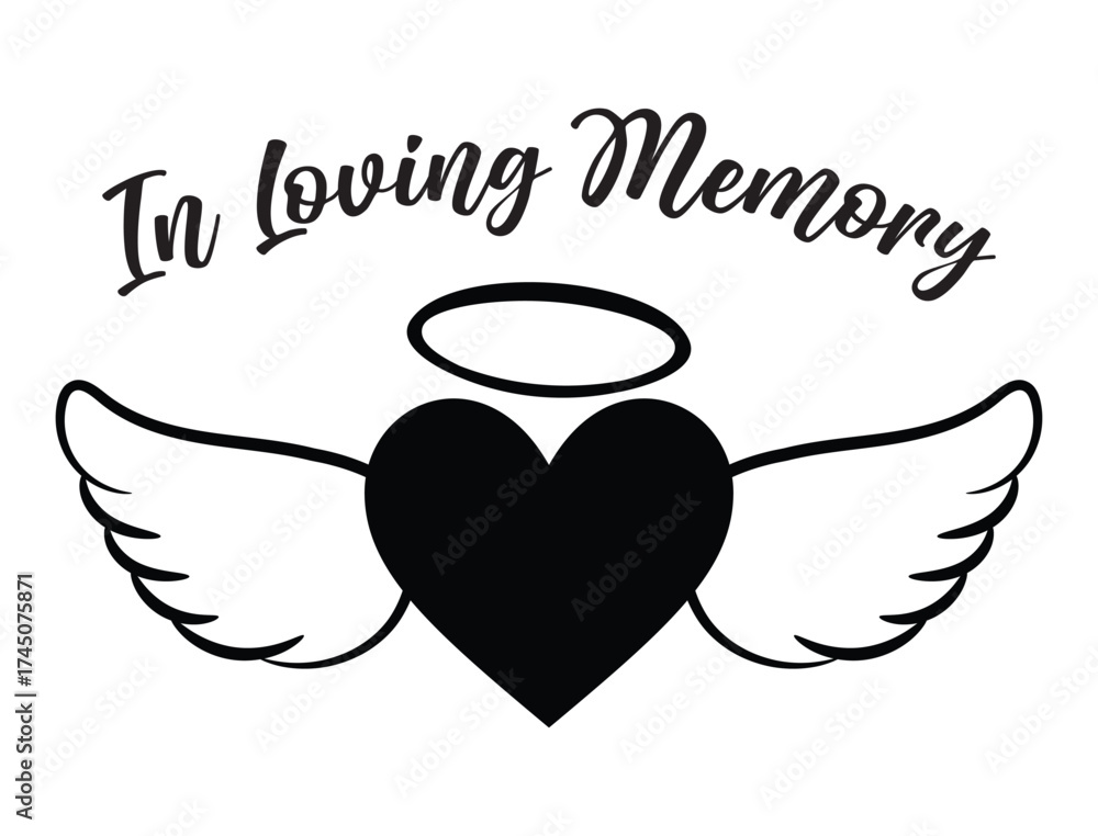 In Loving Memory funeral template, Angel wings with heart, In memory of ...