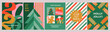 © olechkaart - Merry Christmas, Happy New Year posters, greeting cards, covers. Modern geometric style. Green, red, pink, golden holiday colors. Design for season greetings, ads, shop sale.