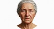 © Ashley - Elderly woman with gray hair detailed wrinkles staring directly at the viewer against a white background