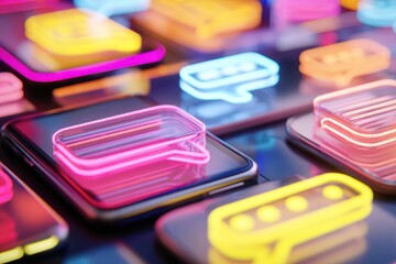 Vibrant Smartphone Displays Glowing Chat Bubbles Messaging