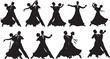 © Rahul Creatives - Ballroom dance couple silhouettes, elegant poses, formal attire, waltz, tango, foxtrot, black figures, graceful movement, romantic dancing, vintage style, performance, choreography
