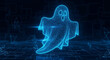 © Dlomiro - Digital rendering of a ghost figure, glowing blue, against a dark, abstract, tech-themed background.