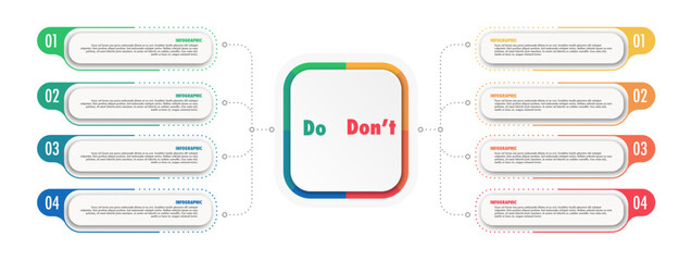 Wall Mural - Do and dont infographic template colorful trendy style for presentation, start up, logic analysis, presentation, business strategy vectorr 10 eps
