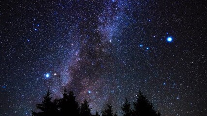 Wall Mural - Milky Way stars on a dark countryside skies. Time-lapse video.