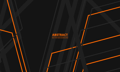 Wall Mural - Black abstract modern background with gray and orange geometric lines and outlines. Vector illustration