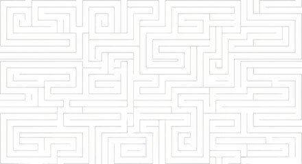 Intricate black and white maze pattern with a complex labyrinthine structure isolated on transparent background