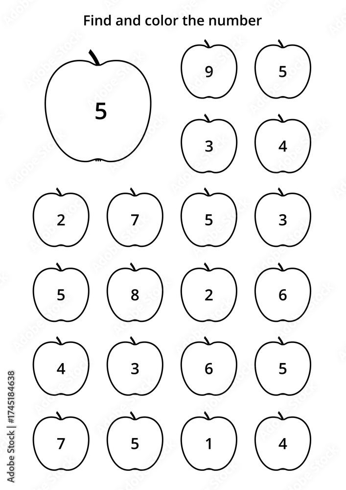 Learning worksheet for kids, find and color numbers. Educational game ...