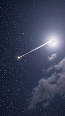 Wall Mural - A celestial video scene with a low-angle view of a starry night sky and a glowing moon. Live mobile wallpaper.