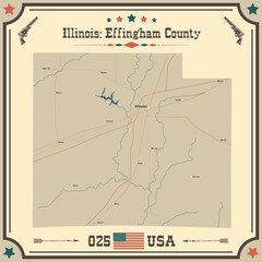  Large and accurate map of Effingham County, Illinois, USA with vintage colors.