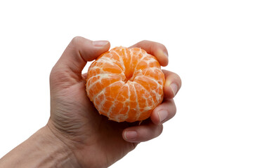 Wall Mural -  hand holding a peeled tangerine. Isolated on transparent background, png