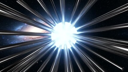 Wall Mural - Abstract cosmic scene featuring radiant light source surrounded by metallic beams