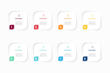 Wall Mural - For business concept with 8 steps infographics, rectangle shape with multicolor label, design for workflow layout, diagram, annual report, web design. vector illustration