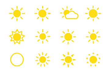 Wall Mural - Sun icons set. Sun weather symbol collection. Sunshine, sunlight, sunburst icon set. Vector icons