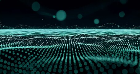 Wall Mural - Abstract digital landscape with flowing waves and glowing particles