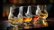 © Sonita - Close-up of varied whiskey glasses in flight