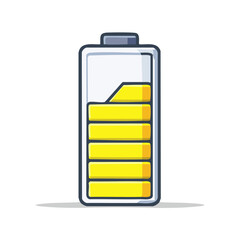 Battery indicator with yellow energy blocks partially charged for simple digital applications shows status