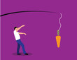 © Eugen - Man walking after Incentive Carrot on the Hook and Rod. People following false promises vector art