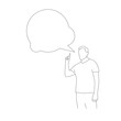 © Eugen - Line Art Man with Solution or Idea Pointing Finger Up. People and ideas generation vector art, announcement graphic template