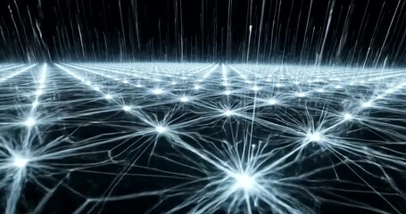 Wall Mural - Abstract digital landscape with glowing nodes and lines creating depth