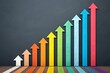 © PixelNestPro - A visual representation with many colorful arrows depicting upward progress, steady growth, increasing success, and positive financial development in a business concept.