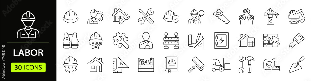 Labor Web Icon Set in Line Style. Collection of Construction Linear ...