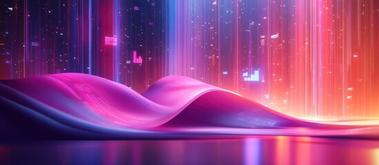 Wall Mural - Abstract pink and blue wave with digital data streams.