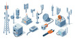 © Maureen - Isometric communication equipment set with modern antennas and devices