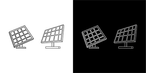 Two solar panels depicted in outline form, set against contrasting backgrounds.