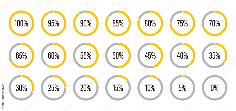 Circle diagram icons for infographics from 0 to 100 percent. Progress ...