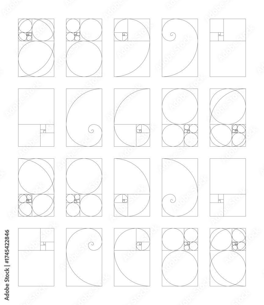 Golden ratio harmony proportions vertical template set. Fibonacci ...