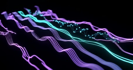 Wall Mural - Abstract digital waveforms in vibrant colors with glowing elements