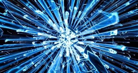 Wall Mural - Abstract explosion of blue light shards radiating from a central point