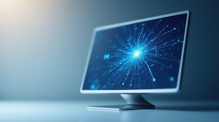 Futuristic computer display shows glowing network connections