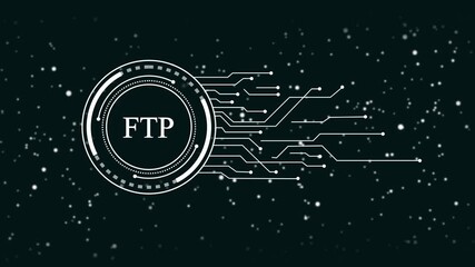Wall Mural - F T P data transfer technology concept digital network connection file transfer protocol abstract futuristic H U D interface with glowing particles and circuit lines on dark