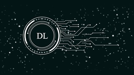 Wall Mural - Futuristic digital interface with glowing particles and circuit lines D L logo abstract technology background