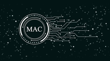 Wall Mural - Futuristic M A C Address Network Connection Digital Interface H U D Element with Particle Background