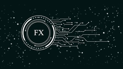 Wall Mural - Futuristic F X logo animation with digital circuit lines and particles on dark background for financial technology and trading concepts