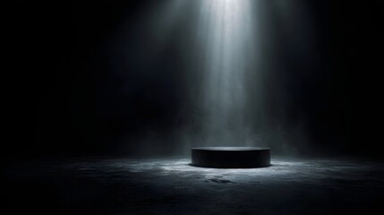 Wall Mural - A dark stage features a solitary podium bathed in a dramatic spotlight creating an atmosphere of suspense
