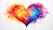 © Kim - Colorful watercolor heart, vibrant splashes of red, orange, yellow, purple, and blue