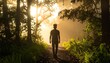 © Peserta - Silhouette of person walking towards bright light in the forest