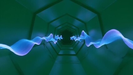 Wall Mural - Fluid Light Waves Slowly Pulsating Through a Hexagon Tunnel on Green Screen modern, optical, animation