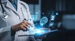 © Dulal - Doctor using futuristic holographic interface to analyze medical data and patient information digitally