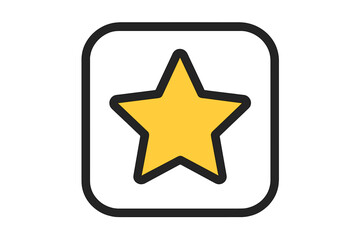 Yellow star icon favorite and rating symbol with trendy filled line style, isolated on white background, modern web design, app UI element, vector illustration