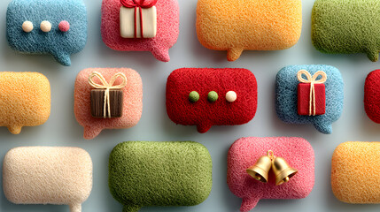 Holiday Social Media Notification Icon with a Gift a Heart and a Bell for Christmas Communication